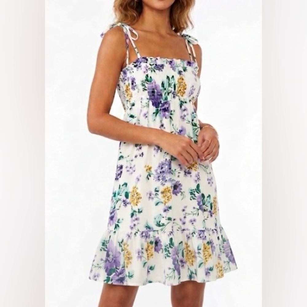 American Eagle floral dress lined purple cream lavender SMALL summer beach pool